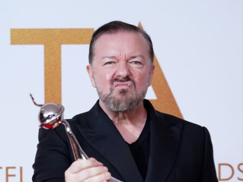 Ricky Gervais in the press room after winning the comedy award for After Life at the National Television Awards 2021 (Ian West/PA)