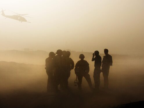 British troops conduct IED training in dusty conditions at Camp Bastion, Helmand Province, Afghanistan (PA)