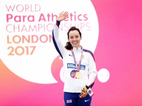 Great Britain’s Stef Reid with her gold medal after the Women’s Long Jump T44 Final during day two of the 2017 World Para Athletics Championships at London Stadium (PA)