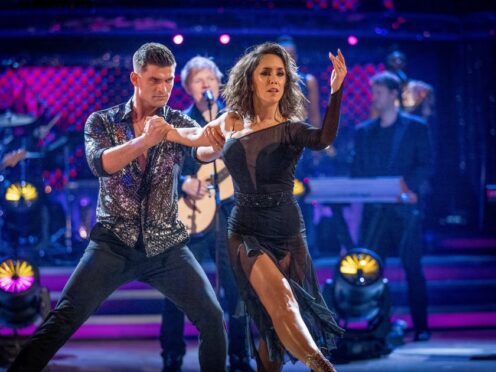 Aljaz Skorjanec and Janette Manrara perform while Ed Sheeran sings (Guy Levy/BBC)