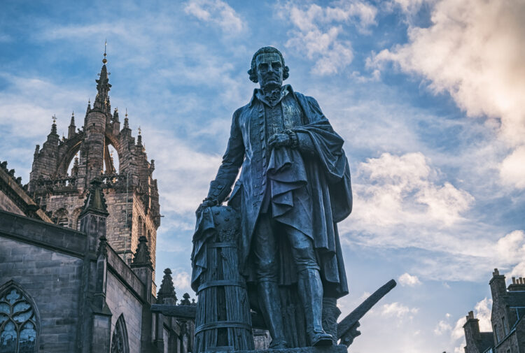 Adam Smith statue on Royal Mile in Edinburgh
