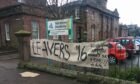 A banner at the protest at Montrose Academy.