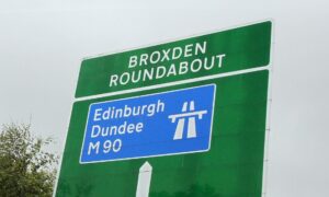 Sign for Broxden roundabout, Perth