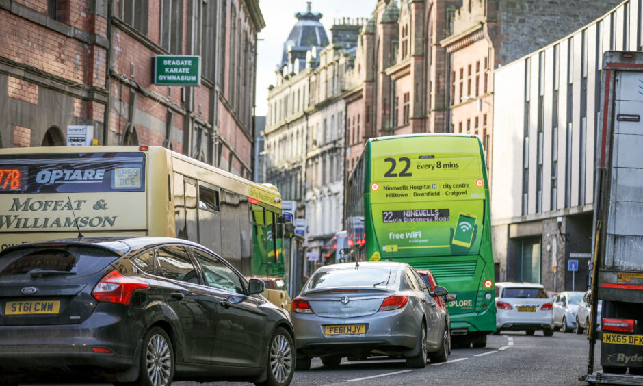 Traffic congestion in the centre of Dundee.