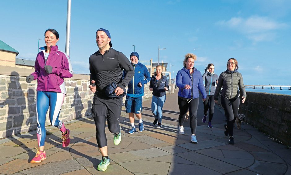 Gayle with the Run Talk Run group on Riverside Drive, 