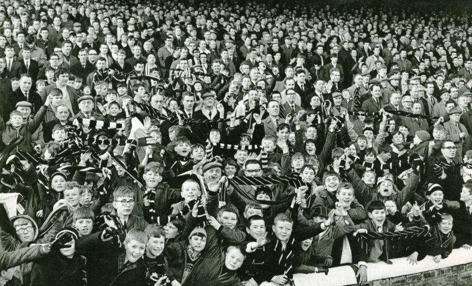 Dundee FC fans in the crowd in 1969. 