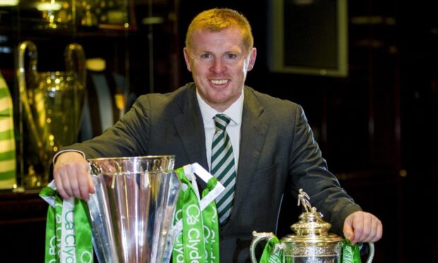 Neil Lennon pictured in 2013 after winning double with Celtic.