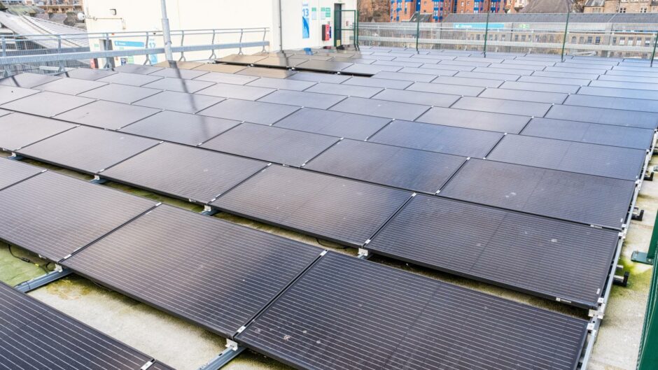 The solar panels at the Olympia, one of the EV charging points in Dundee