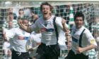 Andrius Skerla roars with joy after scoring for Dunfermline Athletic in the 2004 Scottish Cup final against Celtic.