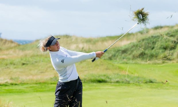 Emily Kristine Pederson tees-off at the Scottish Women's Open, on Dumbarnie Links in 2021. Image: Ladies European Tour