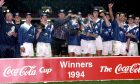 Raith Rovers with the Coca-Cola Cup after their stunning triumph over Celtic.