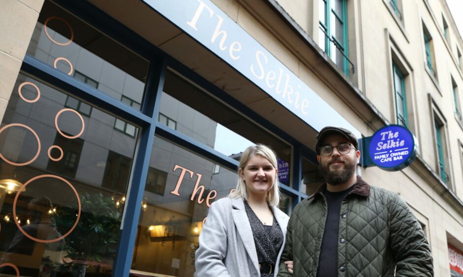 Sophie Fairweather and Robbie Jack, daughter and son-in-law of Kelly-Anne, outside The Selkie on Exchange Street in Dundee.