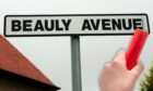 A street sign for Beauly Avenue with, inset, someone holding a firework