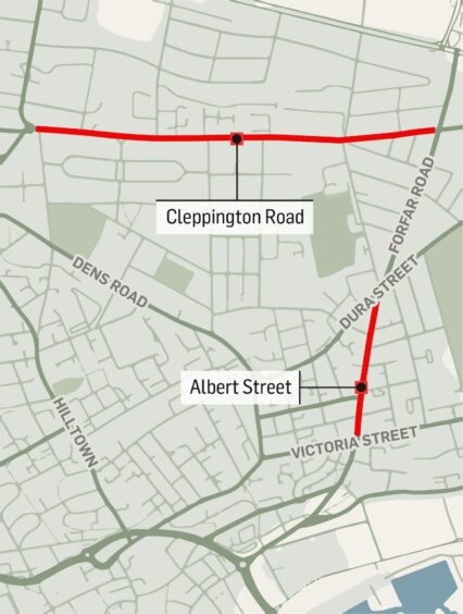 A map showing roadworks in Dundee.