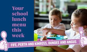 Your school meals menus this week graphic with picture of children eating