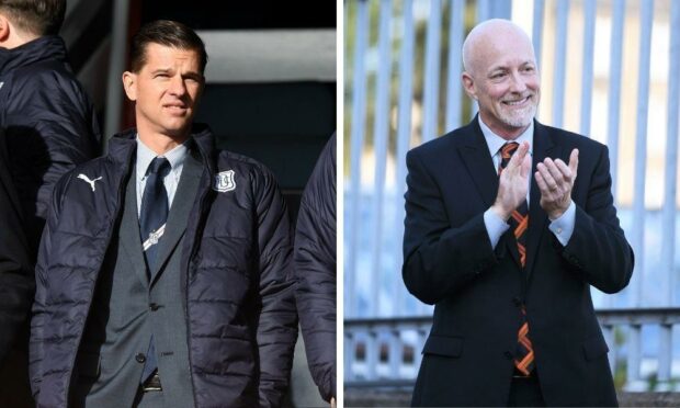 Dundee owner Tim Keyes (left) and Dundee United counterpart Mark Ogren (right)