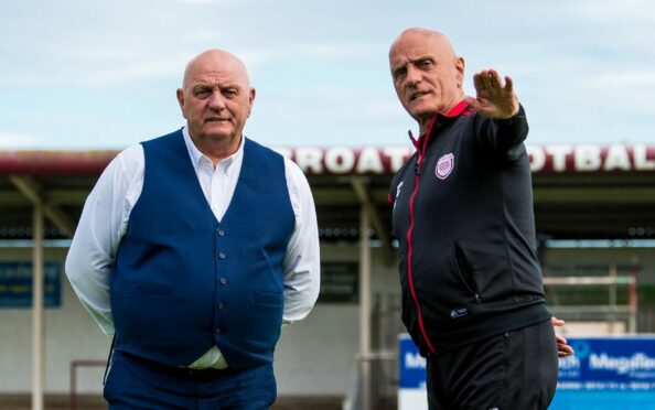 The Arbroath manager team of Dick and assistant Ian 'Pink' Campbell.