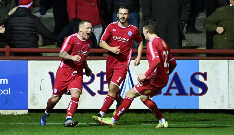 Brechin's David Cox celebrates after equalising for City.