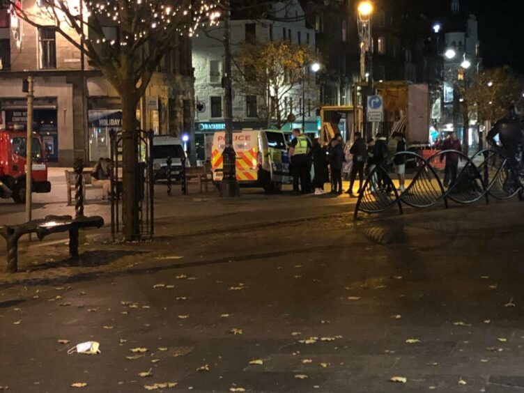 Police in Dundee city centre on Bonfire Night