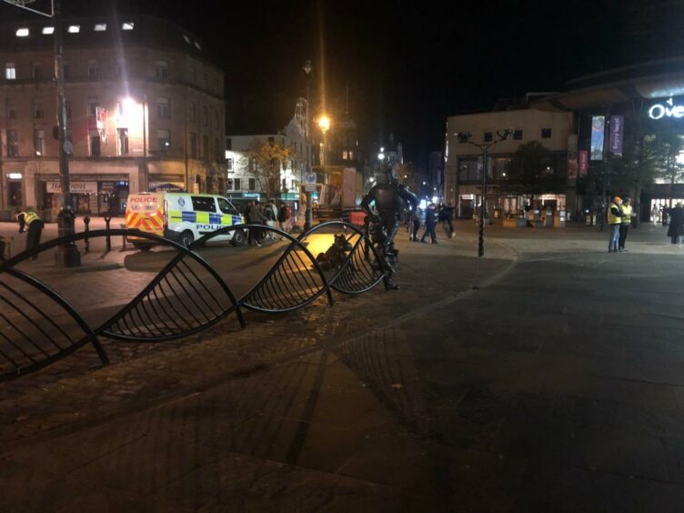 Police in Dundee city centre on Bonfire Night