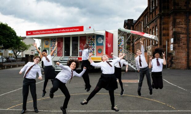 The Dundee event will feature an innovative mobile museum named Bud, pictured alongside Scots school children.