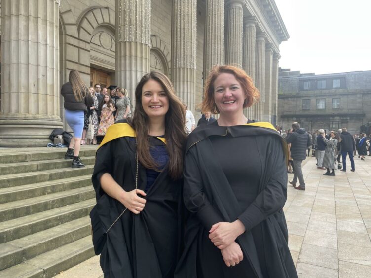 Dundee University masters graduates Gosia Kubalczyk, 30, and Gwen Hobbs, 46.