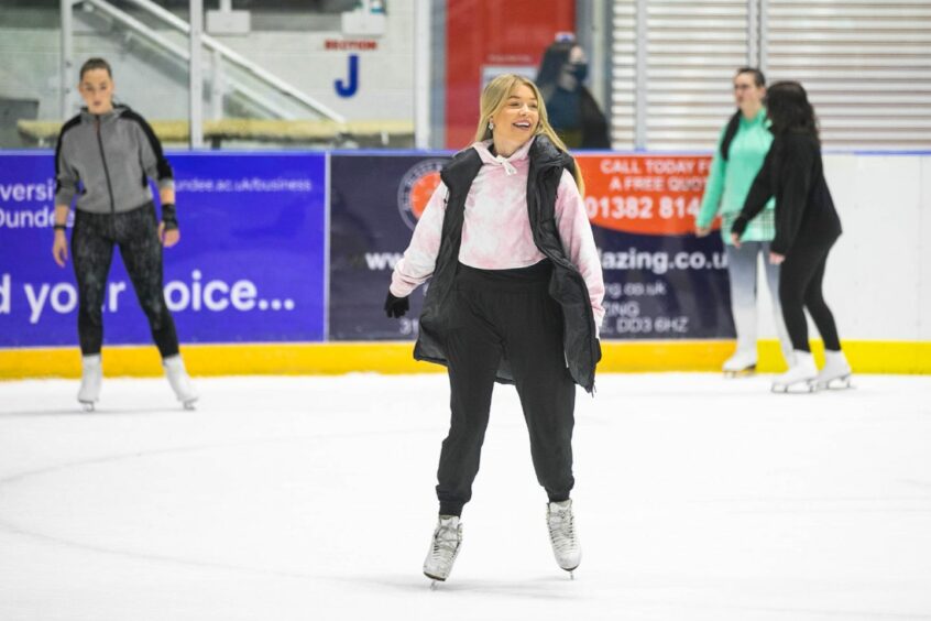 Team GB skater Danielle Harrison in action, coaching the new ice skating class in Dundee.