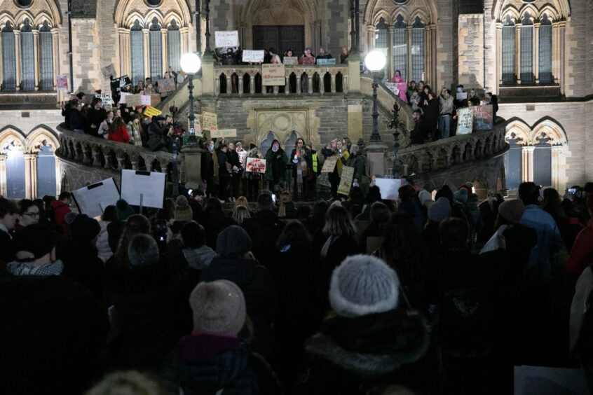 Hundreds of people stood outside the McManus Gallery in support of the Reclaim the Night march.