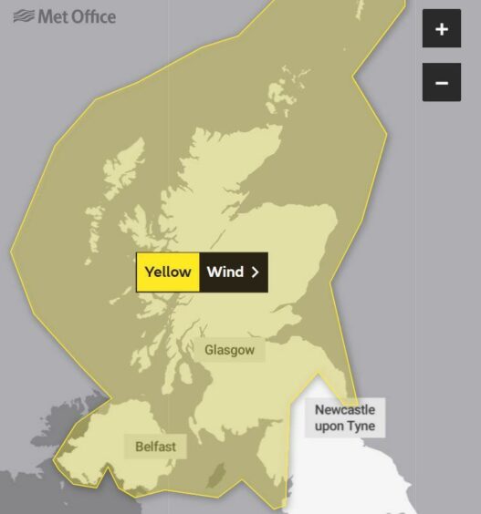 Met office yellow weather warning for Tayside