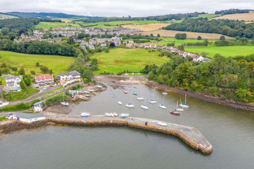 Aberdour Harbour viewed from the air.