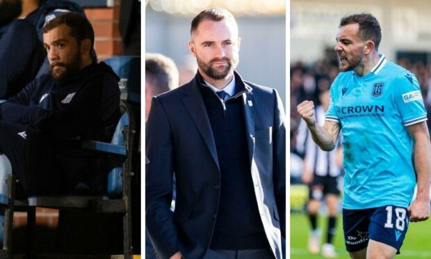 From left: Paul McMullan against Ross County, manager James McPake and then McMullan after St Mirren win.