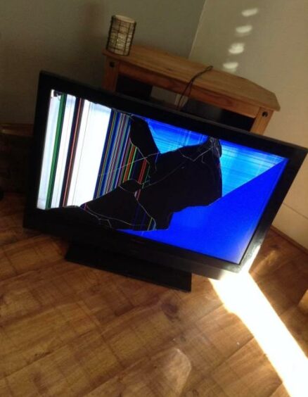 A smashed TV.