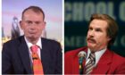 Andrew Marr, left, on his final appearance hosting his own BBC politics show, channelled his inner Ron Burgundy, right.