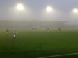 The haar rolled in at Gayfield off the North Sea reducing visibility on the field.
