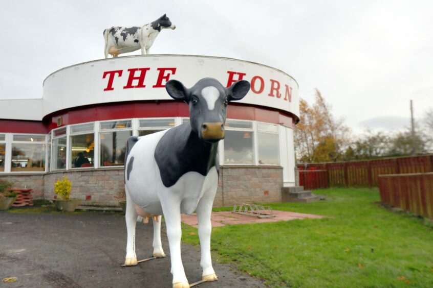 Horn diner with model cow on roof