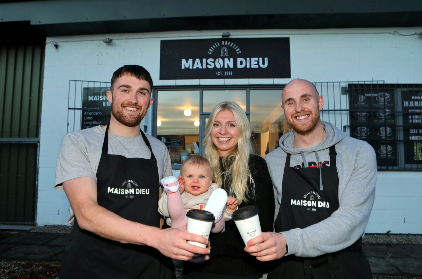 Spark (right) with partner Kayley, daughter Myla and business partner John Souttar outside their Maison Dieu business. Image: DC Thomson/Gareth Jennings.