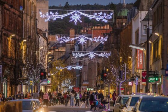 Christmas lights on Perth High Street. Image: Steve MacDougall/DC Thomson