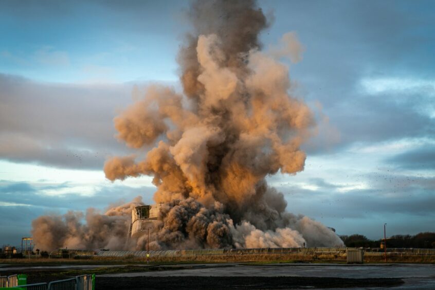 Longannet Power Station chimney stack was demolished in 2021. Image: Steve Brown/DC Thomson