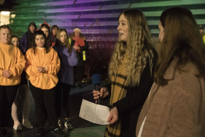 Ashley Henderson at the 16 Days vigil against gender-based violence outside V&amp;A Dundee.