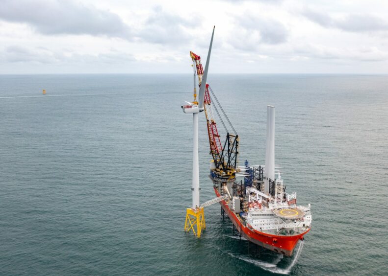 The first turbine was installed at Seagreen wind farm, off the Angus coast, in December 2021.