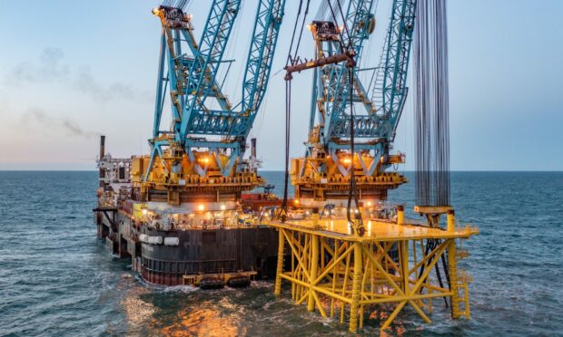 An enormous substation base has been installed at Seagreen wind farm off the Angus coast.