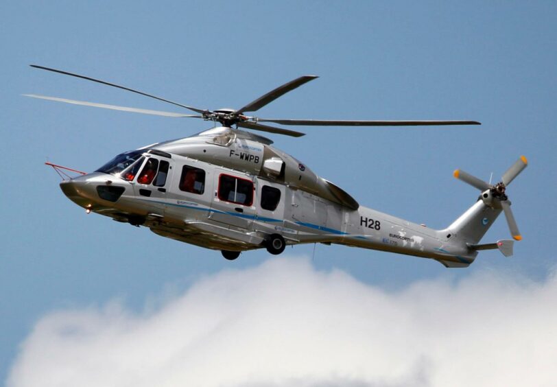 A Eurocopter EC175 helicopter in action.