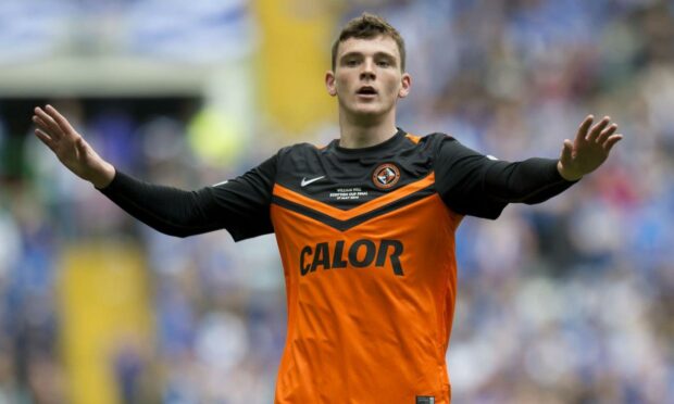 Andy Robertson wearing Dundee United colours for the last time in the 2014 Scottish Cup final.