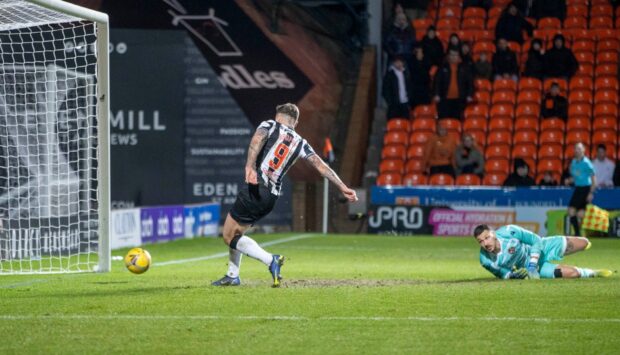 St Mirren ace Eamonn Brophy nets against Dundee United.