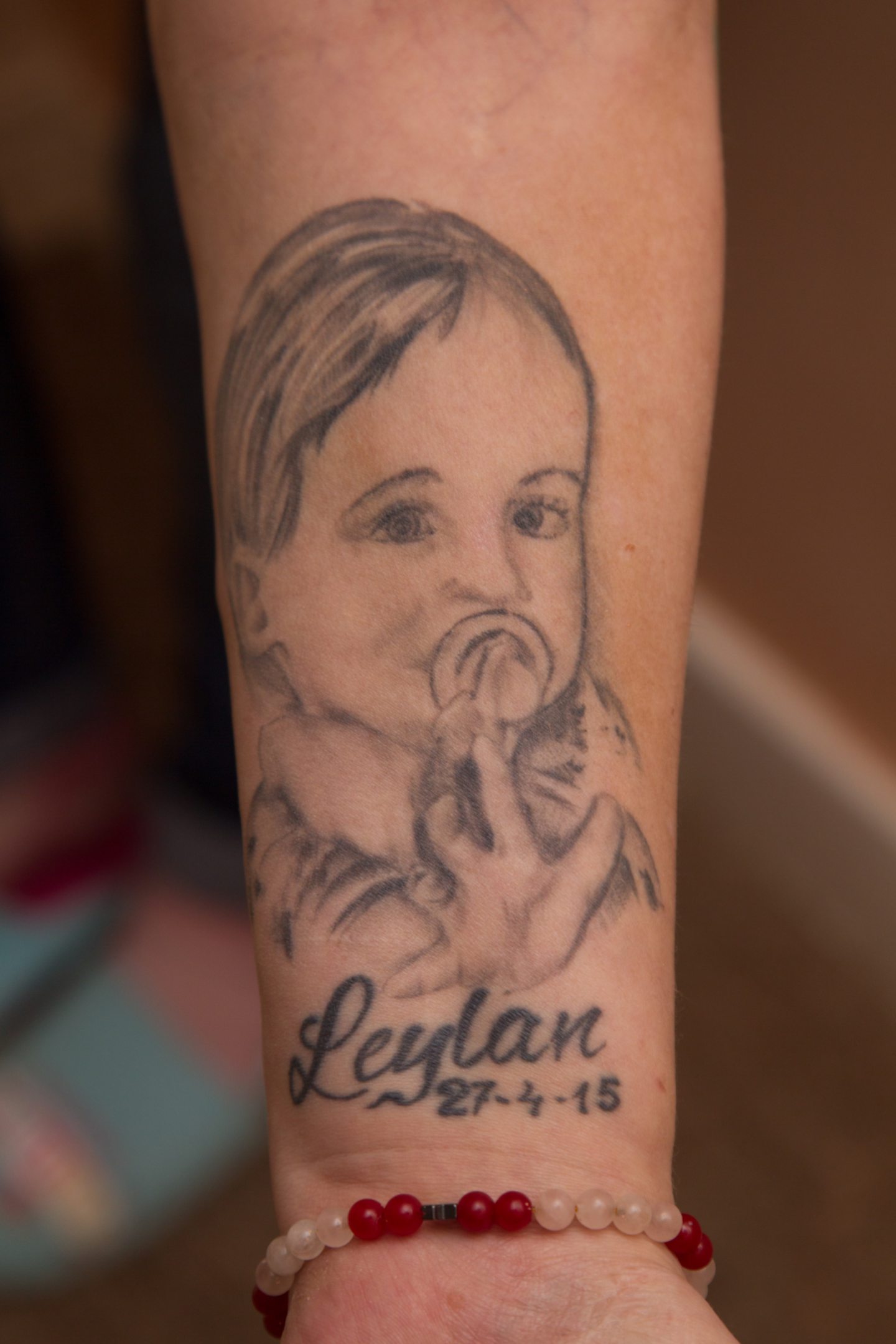 A tattoo representing Leylan Forte on mum Leanne's arm.