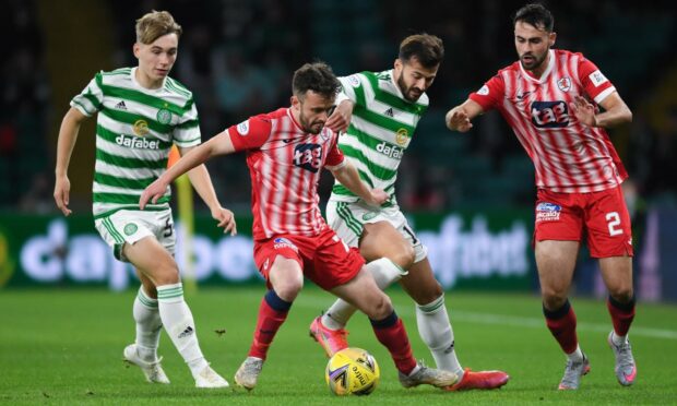 Aidan Connolly in action on Rovers' last trip to Celtic Park