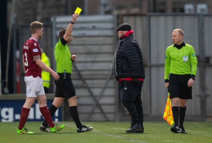 Dick Campbell was booked for his reaction after the opening goal.