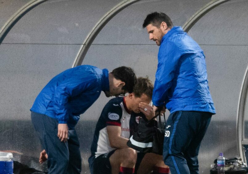 Christophe Berra receives treatment from the Raith doctors.