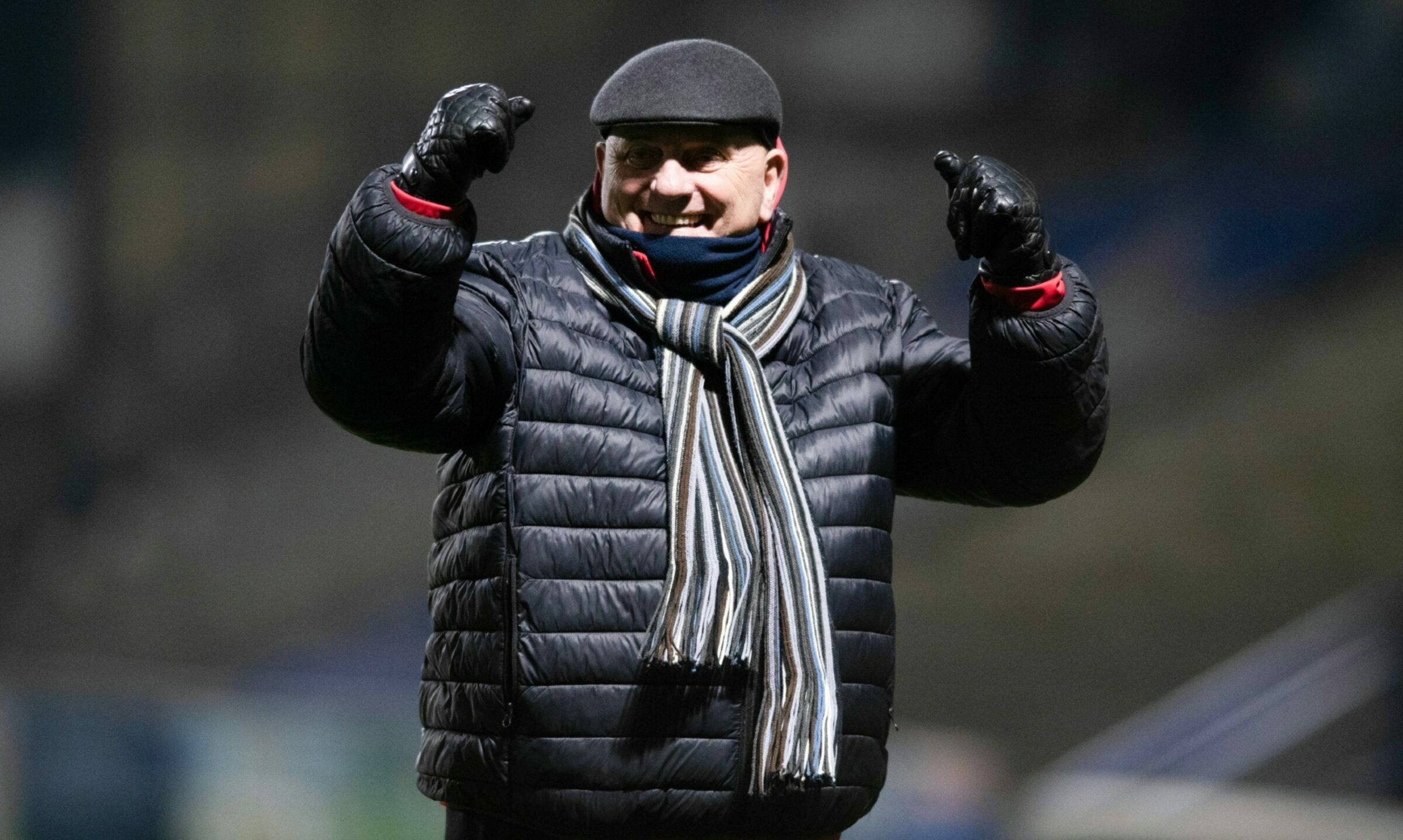 Arbroath boss DIck Campbell celebrates at full-time.