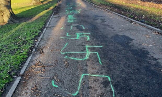 This graffiti appeared in Perth and depicts swastika symbols.